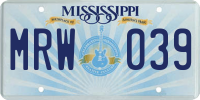 MS license plate MRW039