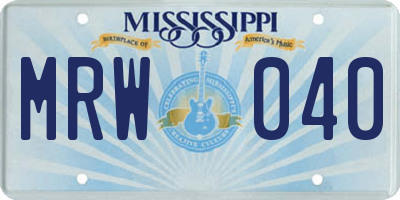 MS license plate MRW040