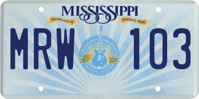 MS license plate MRW103