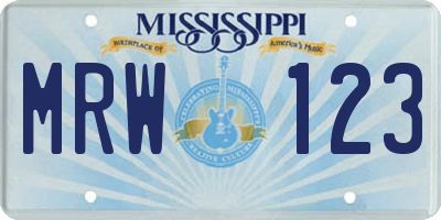 MS license plate MRW123