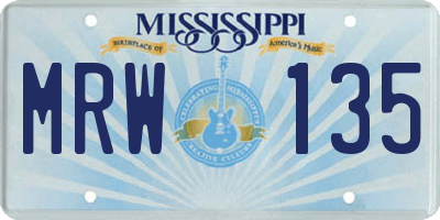 MS license plate MRW135
