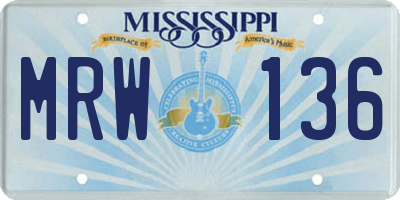 MS license plate MRW136