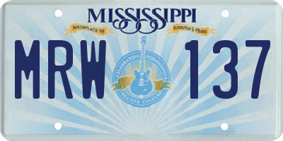 MS license plate MRW137