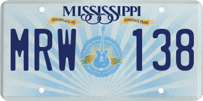 MS license plate MRW138
