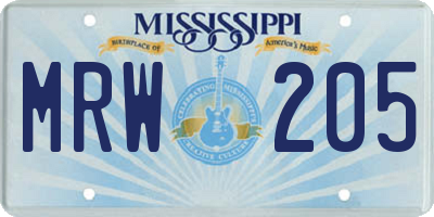 MS license plate MRW205