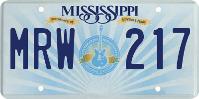 MS license plate MRW217