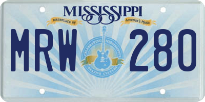 MS license plate MRW280