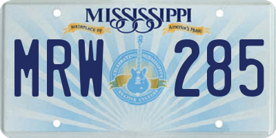 MS license plate MRW285