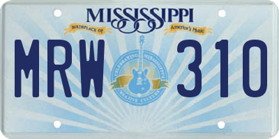 MS license plate MRW310