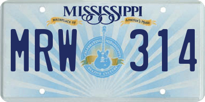 MS license plate MRW314