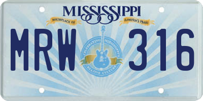 MS license plate MRW316