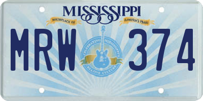 MS license plate MRW374