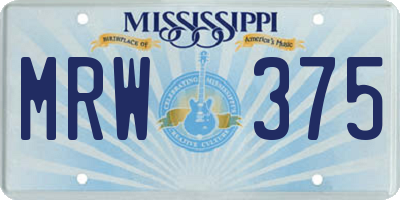 MS license plate MRW375