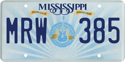 MS license plate MRW385