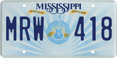 MS license plate MRW418