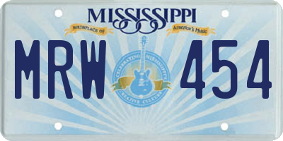 MS license plate MRW454