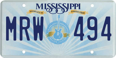 MS license plate MRW494