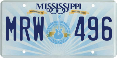 MS license plate MRW496