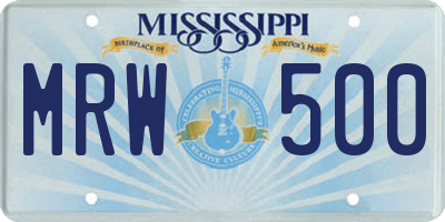MS license plate MRW500