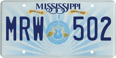 MS license plate MRW502
