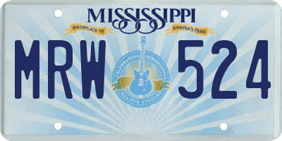 MS license plate MRW524