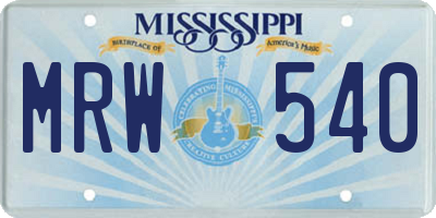 MS license plate MRW540