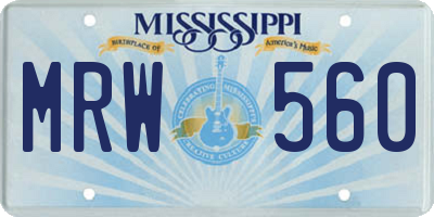 MS license plate MRW560