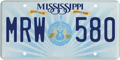 MS license plate MRW580