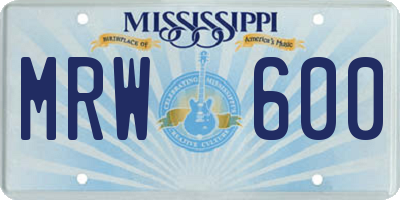 MS license plate MRW600
