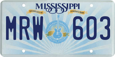 MS license plate MRW603