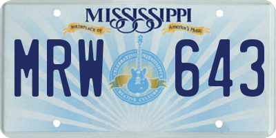 MS license plate MRW643