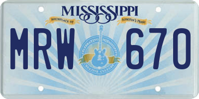 MS license plate MRW670