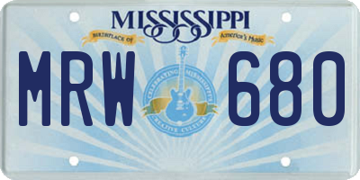 MS license plate MRW680