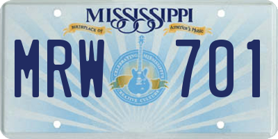MS license plate MRW701