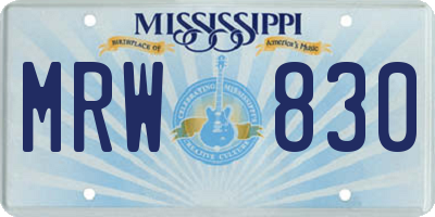 MS license plate MRW830