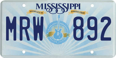 MS license plate MRW892