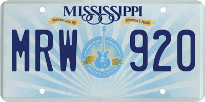MS license plate MRW920