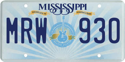 MS license plate MRW930