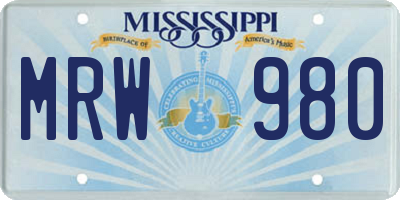 MS license plate MRW980