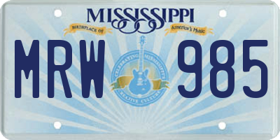MS license plate MRW985
