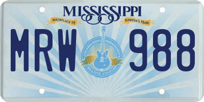 MS license plate MRW988