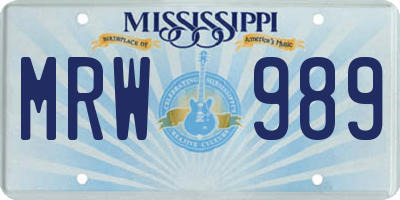 MS license plate MRW989