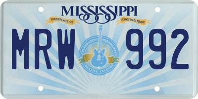 MS license plate MRW992