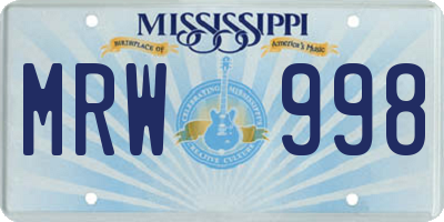 MS license plate MRW998