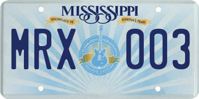 MS license plate MRX003