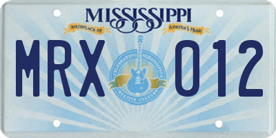 MS license plate MRX012