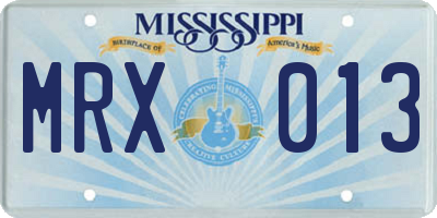 MS license plate MRX013
