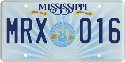 MS license plate MRX016