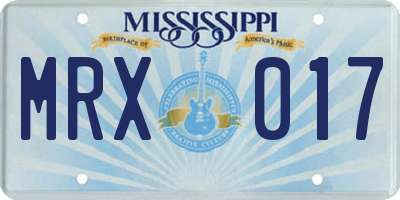 MS license plate MRX017