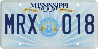 MS license plate MRX018